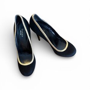 Gucci Women's Heels in Black with Gold Trim